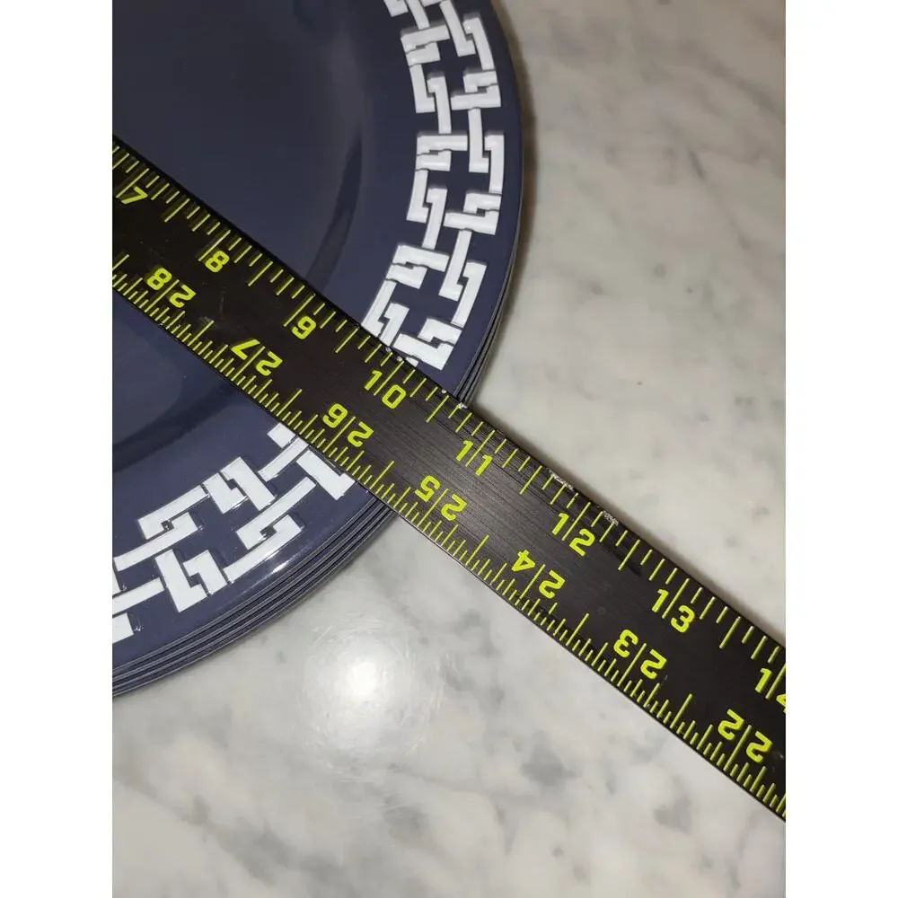 Williams Sonoma Melamine Dinner Plates Navy Bluee Nautical Chain Border Set 4